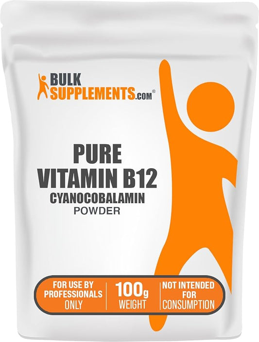 BulkSupplements.com Pure Vitamin B12 Powder - as Cyanocobalamin, Vitamin B Supplements, Cyanocobalamin B12 Supplement - Pure Product, Multiple Servings, 100g (3.5 oz) (Pack of 1)
