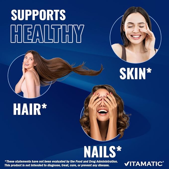Vitamatic Biotin 5000mcg (5 mg) for Stronger Hair, Skin & Nails - 365 Vegan Tablets- Also Called Vitamin B7-2 Pack