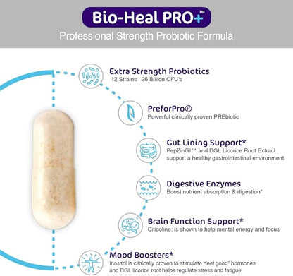 Bio-Heal Pro+ 6-in-1 Probiotic Capsules Supplement – Daily Probiotic Formula for Women, Men, and Kids - 30 Day Supply