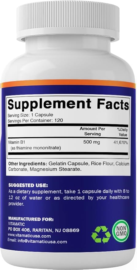 Vitamatic Vitamin B1 (Thiamine) 500mg – 3 Pack (360 Capsules Total)