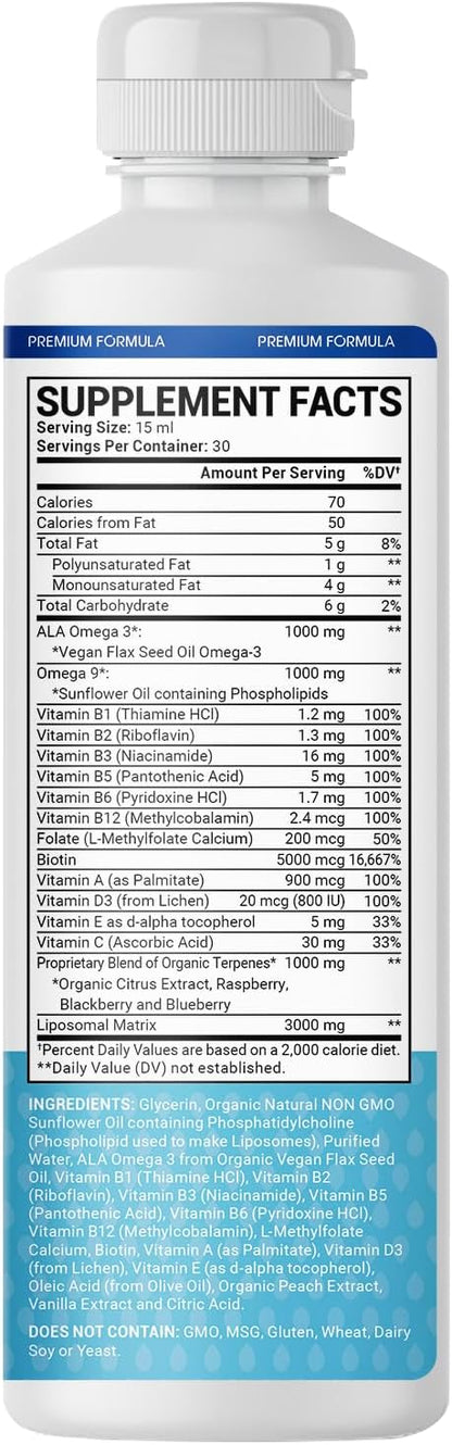 Men's Multivitamin - Liquid Supplement - Liposomal Delivery - Daily Multi Vitamin with Biotin B Complex Omega-3 - Hair & Nail Support Vitamin - Peach Flavor - 3000 mg per Serving - 450 mL