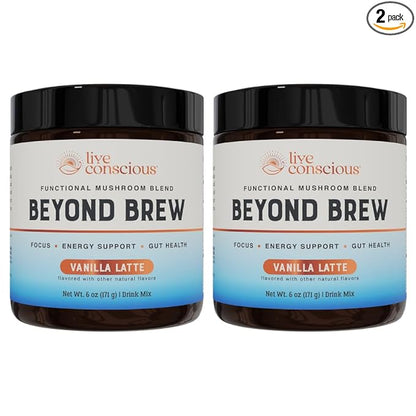Beyond Brew Vanilla Latte Coffee Alternative - Mushroom Complex w/Lion’s Mane, Reishi, Cordyceps & Chaga for Sustained Focus, Energy & Immunity Support. Prebiotics & Probiotics Support Gut Health (Pa
