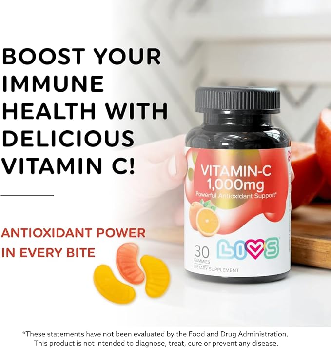Vitamin C 1000mg Gummies for Kids & Adults | antioxidants & Immune Support Supplement | Hair, Skin and Nails Vitamins for Women & Men | Vegen & Free from GMO & Gluten - 1000mg VIT C/Dose - 30 ct