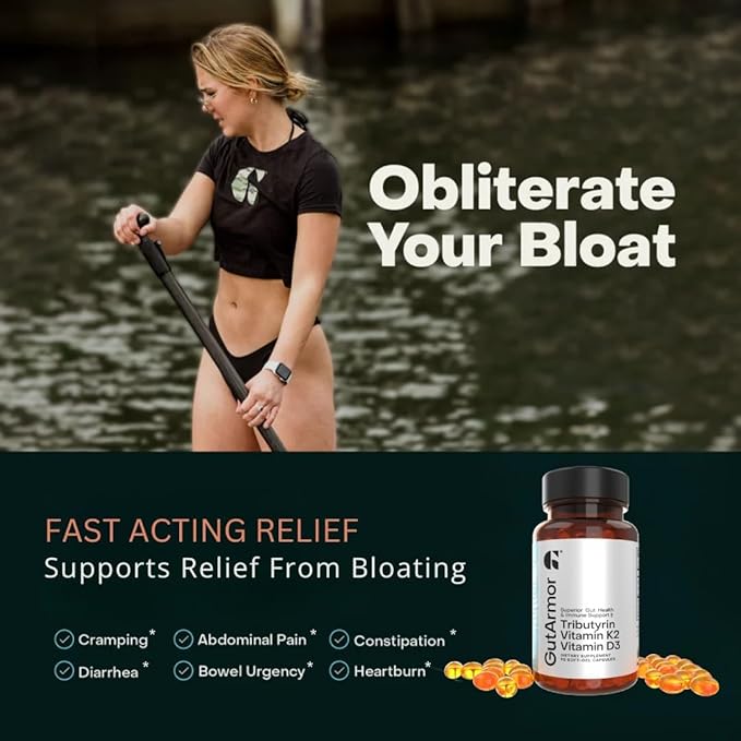 GutArmor Tributyrin Vitamin Complex, 180 Softgels, 350mg Butyrate with D3 3000IU & K2 120mcg, Gut Health Support