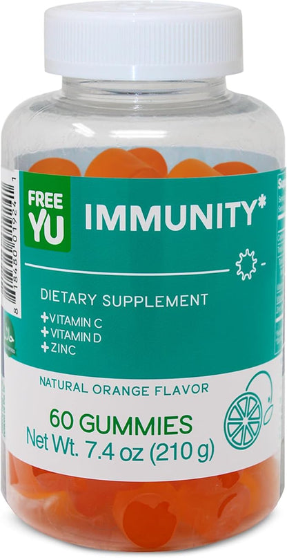 Halal & Gluten Free Immunity Gummy - Dietary Supplement with Vitamins for Adults & Teens - Chewable Multivitamin Booster Gummies with Zinc, Vitamin C and D - 60 Gummies (7.4 oz)