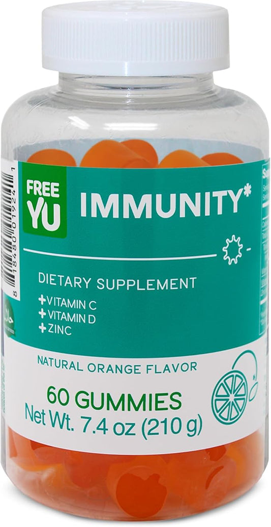 Halal & Gluten Free Immunity Gummy - Dietary Supplement with Vitamins for Adults & Teens - Chewable Multivitamin Booster Gummies with Zinc, Vitamin C and D - 60 Gummies (7.4 oz)