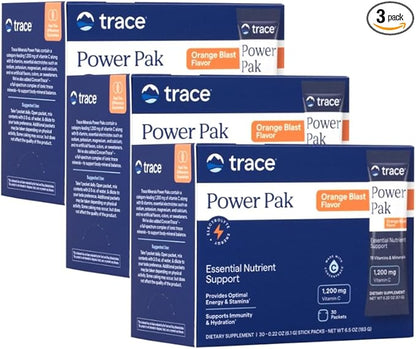 Trace Minerals Power Pak - Daily Health Support Supplement with Vitamins & Minerals - Power Packet Aids Immune Health & Hydration - Mix Powder Supports Bodily Functions - Orange Blas (90 Servings) t