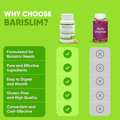 BariSlim Once Daily Bariatric Multivitamin Capsule - 18mg of Iron - Bariatric Vitamin & Supplement for Post Surgery Including Gastric Bypass & Gastric Sleeve | 90 Day Supply