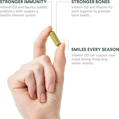 Vitamin D3 & K2-5,000 iu - 1 Billion CFU Probiotics - Algal Omega 3 DHA - Immune Support - Dietary Supplement - Vegan Formula - 1 Month Supply - 30 Capsules