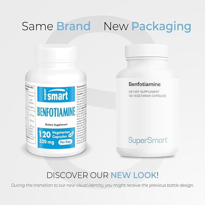 Supersmart - Benfotiamine 320mg per Day (High Potency) - Bioavailable Thiamine - Vitamin B1 Benfotiamine Supplement | Non-GMO & Gluten Free - 120 Vegetarian Capsules