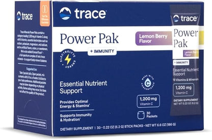 Trace Minerals PowerPak Plus Immunity - Hydration Support Supplement - Vitamin & Mineral Powder with Elderberry - Powder Packet to Aid Immunity & Energy - Fizzy Lemon Berry (30 Servings)