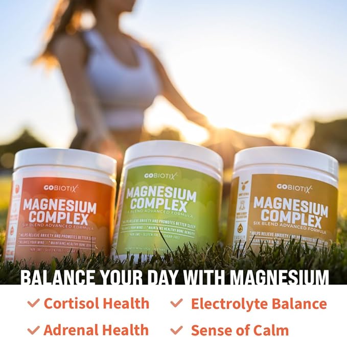 GoBiotix Magnesium Glycinate Powder – Cortisol Supplements for Women and Men – High Absorption Magnesium Complex Calm Supplement with Citrate, Malate – Sugar Free – 420 mg, 60 Servings - Peach Tea