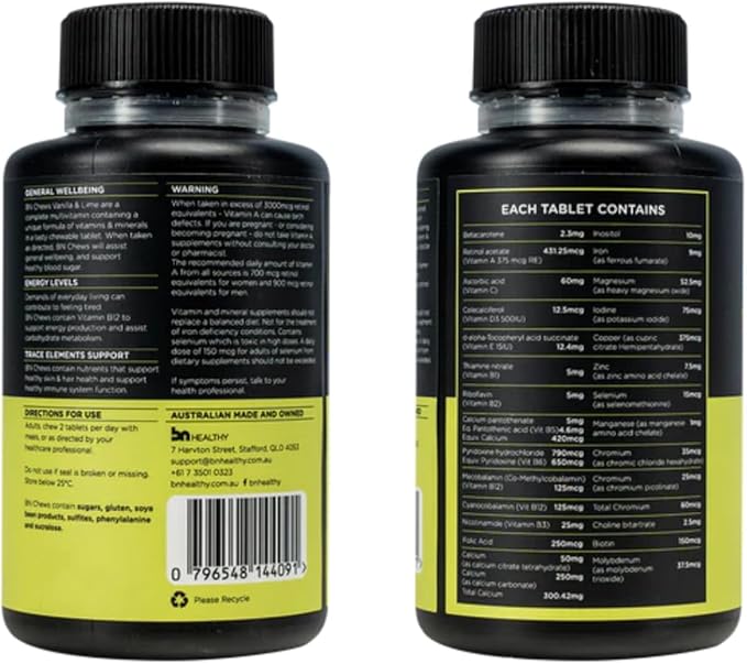 Chewable 2 Pack Bariatric Multivitamin with Iron, Vitamin B12, Delicious Lime & Vanilla Flavor – 120 Ct – 60-120 Day Supply.