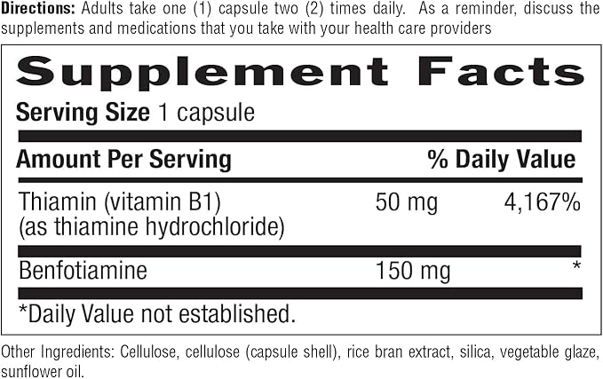 Country Life Benfotiamine with Thiamin, Nerve Health Support, 150mg, 60 Vegetarian Capsules, Certified Gluten Free, Certified Vegan