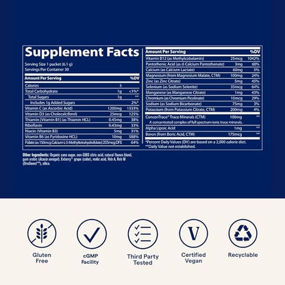 Trace Minerals Power Pak - Health Support Supplement with Vitamins & Minerals- Power Packet Aids Immune Health & Hydration - Mix Powder Supports Bodily Functions - Pomegranate Blueberry (30 Servings)
