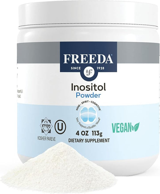 FREEDA Pure Myo-Inositol Powder – Vitamin B8 for Hormone Balance, Fertility & Mood Support – PCOS & Ovarian Health Supplement – Vegan, Kosher, Gluten-Free, Unflavored, Made in USA – 4 oz
