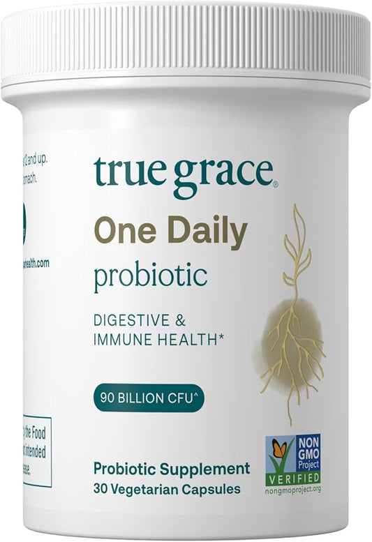 True Grace One Daily Probiotic - 30 Vegetarian Capsules - 90 Billion CFU - Gut, Digestive & Immune Health Support Blend with Prebiotic Fiber - Gluten & Soy Free