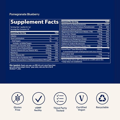 Trace Minerals Power Pak | Electrolyte + Vitamin C, Zinc, Magnesium | Immunity, Hydration & Energy Boost | Acai Berry, Pomegranate Blueberry, Guava Passion Fruit | 30 ct Variety Pack