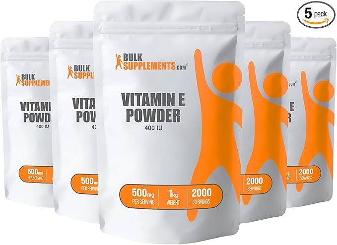 BulkSupplements.com Vitamin E 400 IU Powder - as D-Alpha Tocopherol, Nutritional Supplements - Gluten Free, 500mg per Serving, 5kg (11 lbs) (Pack of 5)