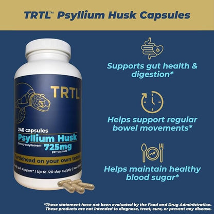 Psyllium Husk Fiber Capsules – 240ct | Fiber Supplement for Gut Health Support & Digestive Regularity | Packaged & Tested in USA, Non-GMO | 2.2g Fiber per Serving