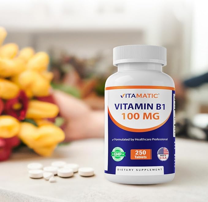 Vitamatic Vitamin B1 (As Thiamine Mononitrate) 100mg – 250 Vegetarian Tablets - 2 Pack Supports Energy Production, Nervous System Function & Heart Health*
