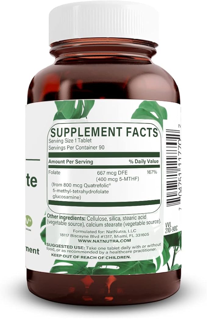 Natural Nutra Active Methyl Folate Supplement with Quatre folic, Support Heart & Body Health, Helps Brain Health, Improve Positive Vibes, Help Reduce Bone-Tired, B9, 90 Vegan Tablets (Pack of 3)