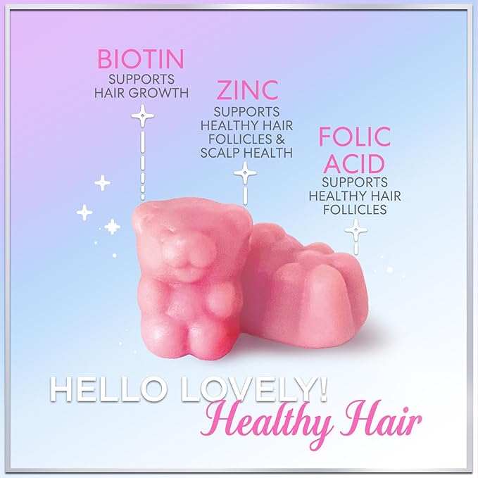Hair Vitamins Gummies - Biotin 5000 mcg with Vitamin E, C & Zinc, Hair Growth Vitamins for Women & Men - Stronger, Beautiful Hair, Skin & Nails Supplement, Non-GMO & Gluten-Free - 60 Gummy Bears