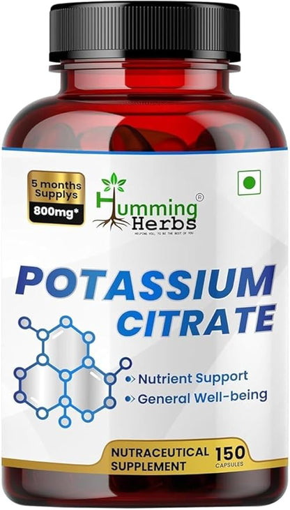 Potassium Citrate 800mg – 150 Vegan Capsules | Daily Electrolyte & Mineral Support | No Additives | Non-GMO