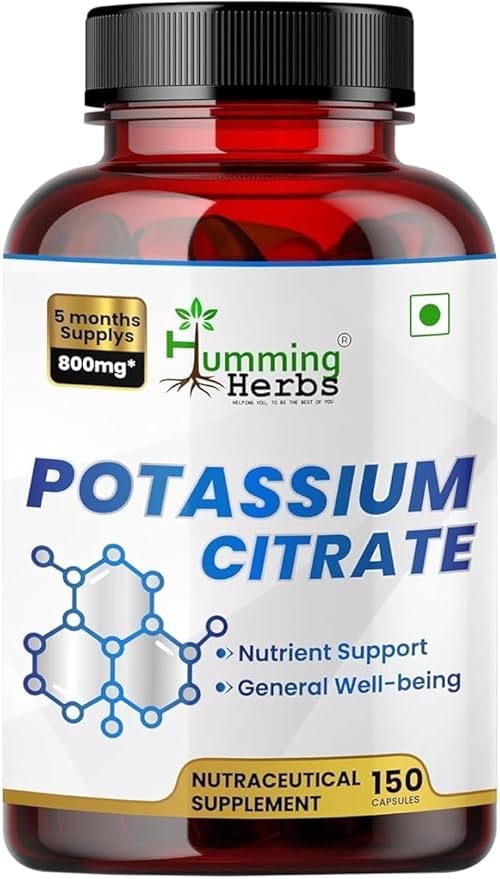 Potassium Citrate 800mg – 150 Vegan Capsules | Daily Electrolyte & Mineral Support | No Additives | Non-GMO