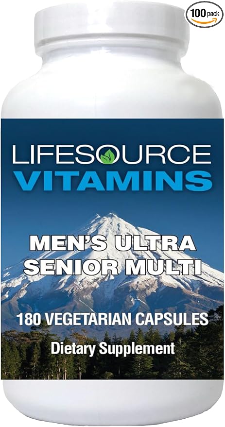 LifeSource Vitamins Men's Senior Multi - Vegetarian - A Complete Multi for Men 50 yrs and Over - 180 Capsules- 60 Day Supply