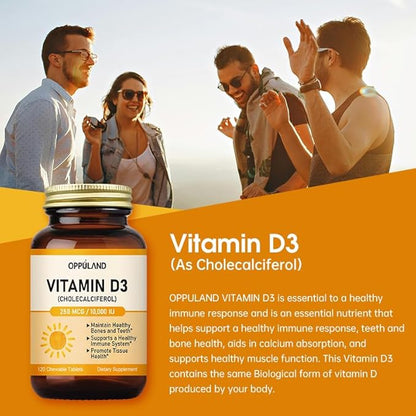 Vitamin D3 10000 IU (250 mcg) - Cholecalciferol,D3 Supplement, Vitamin D 10000 IU - 120 Chewable Tablets