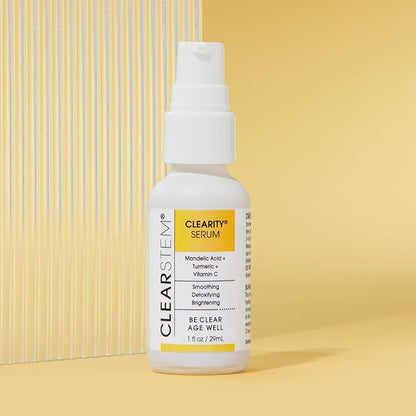 CLEARSTEM - CLEARITY The Blackhead Dissolver Mandelic Acid Serum - Vitamin C, Turmeric, Collagen Boost - All Skin Types - Facial Skin Care Products - Gluten Free, Cruelty Free - 1 fl oz / 29ml