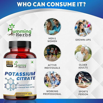 Potassium Citrate 800mg – 150 Vegan Capsules | Daily Electrolyte & Mineral Support | No Additives | Non-GMO