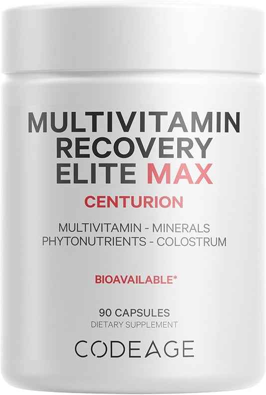 Codeage Multivitamin Recovery Elite Max Supplement - Vitamins A, C, D, E, B-Complex, Essential Minerals, Antioxidants, Colostrum, Phytonutrients, Pantethine, Non-GMO, Sport Multivitamins - 90 Capsules