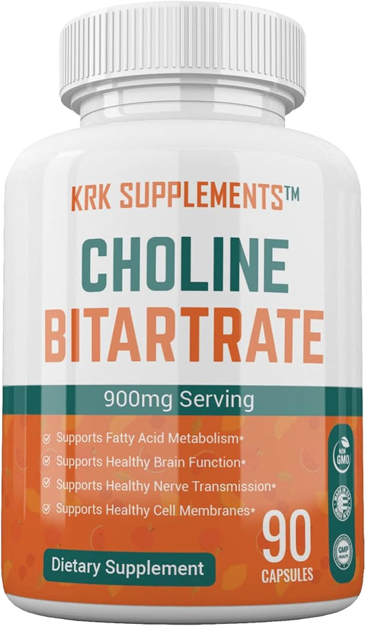 Choline Bitartrate 900mg per serving 90 capsules KRK SUPPLEMENTS