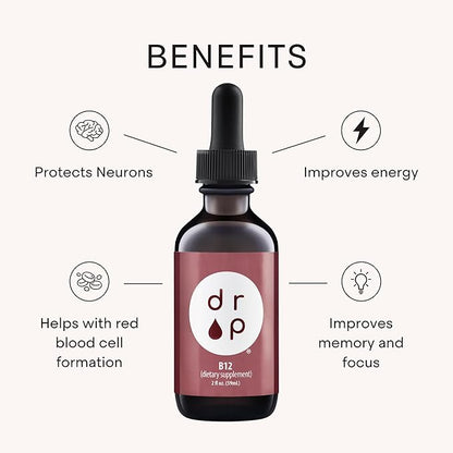 Vitamin B12 2500 mcg 2 oz Liquid Drops for Energy Production, Nervous System Health - No Artificial Preservatives, Non-GMO, Gluten Free, Vegan-Friendly