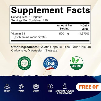Vitamatic Vitamin B1 (Thiamine) 500mg – 3 Pack (360 Capsules Total)