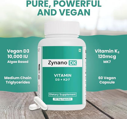 DK | Vegan Vitamin D3 10000 IU, Vitamin K2 120 Mcg with MCT Powder, Vegetarian Vitamin D3 K2 for Women and Men,Lichen Vitamin D3-60 Cap