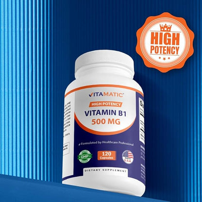 Vitamatic Vitamin B1 (Thiamine) 500mg – 3 Pack (360 Capsules Total)