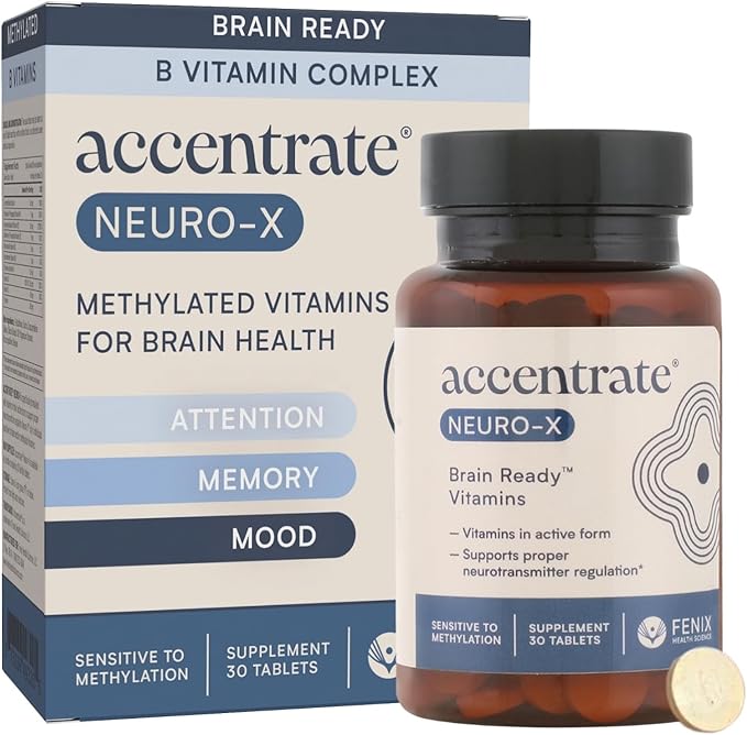 Accentrate Neuro X - Complete Vitamin B Complex | Active Multivitamin w/L-Methylfolate (5-MTHF), Adenosylcobalamin (B12), Pyridoxal-5'-Phosphate (P5P) | Brain Health | MTHFR Supplement | 30 Tablets