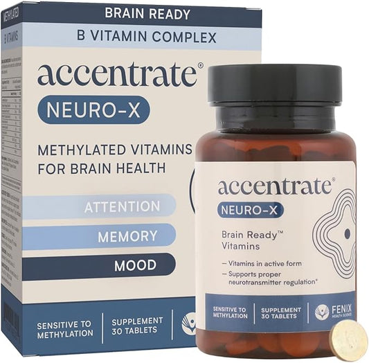 Accentrate Neuro X - Complete Vitamin B Complex | Active Multivitamin w/L-Methylfolate (5-MTHF), Adenosylcobalamin (B12), Pyridoxal-5'-Phosphate (P5P) | Brain Health | MTHFR Supplement | 30 Tablets
