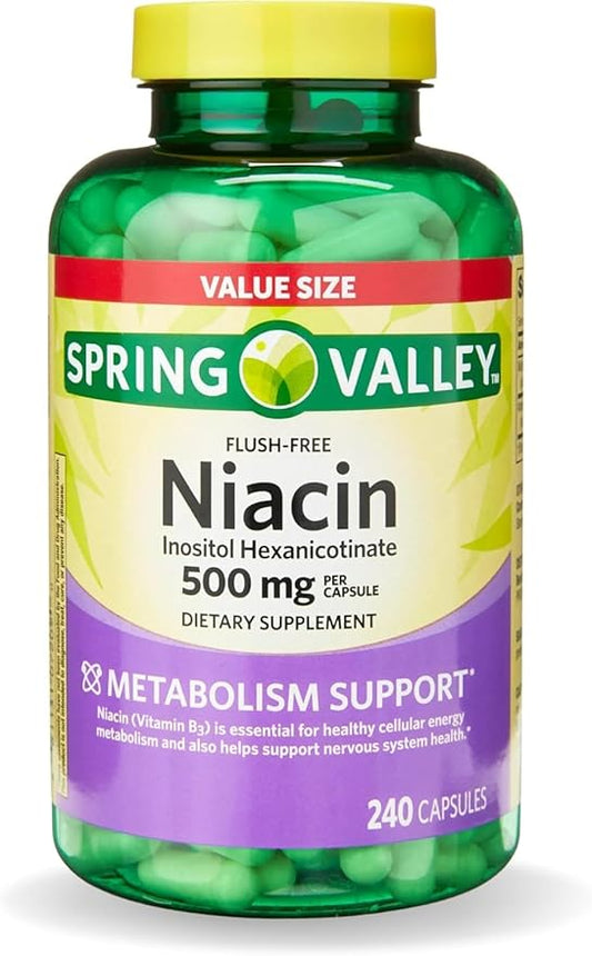 Vitamin B3 Niacin 500mg Flush Free Capsules, Dietary Supplement 240 Pills (Pack of 1)