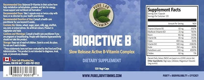 Pure Lab Vitamins - Slow Release Bioactive B Complex, 120 Capsules - Vitamin B-Complex Supplements - Metabolic Support Immune System - B Complex Vitamins for Men and Women