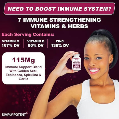 Multivitamin for Women, 37 Multi Vitamins with Minerals, Vitamins A C D E, Biotin, B12, Folate, Zinc, Magnesium, Calcium, Green Tea for Hair, Skin, Nails, Energy, Immune & Hormone Support, 60 Capsules