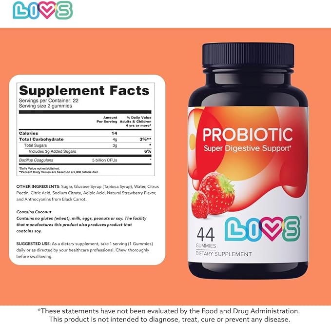 Probiotic Gummies for Women and Men – 5 Billion CFUs Bacillus Coagulans for Digestive Gut Health, Mood Support & Immune Boost | All Natural, Plant-Based, Vegan, Strawberry Flavor - 88 Count