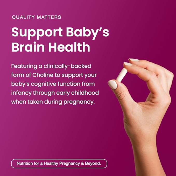 Prenatal Choline Supplements 550mg | 120 Capsules | Supports Baby’s Brain Development & Cognitive Function During Pregnancy & Nursing | Ultra Pure Natal VitaCholine, Vegan Choline Bitartrate for Women
