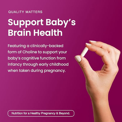 Prenatal Choline Supplements 550mg | 120 Capsules | Supports Baby’s Brain Development & Cognitive Function During Pregnancy & Nursing | Ultra Pure Natal VitaCholine, Vegan Choline Bitartrate for Women
