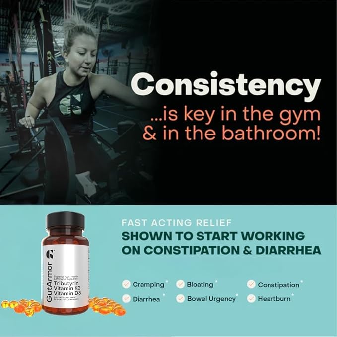 GutArmor Tributyrin Vitamin Complex, 180 Softgels, 350mg Butyrate with D3 3000IU & K2 120mcg, Gut Health Support