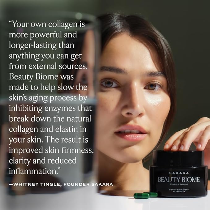 Sakara Beauty Biome – Daily Synbiotic for Skin & Gut Health with Probiotics, Dermaval®, Vitamins A, D, E, Antioxidants, Prebiotics & Enzymes – Supports Clear, Radiant, Hydrated Skin – 60 Capsules