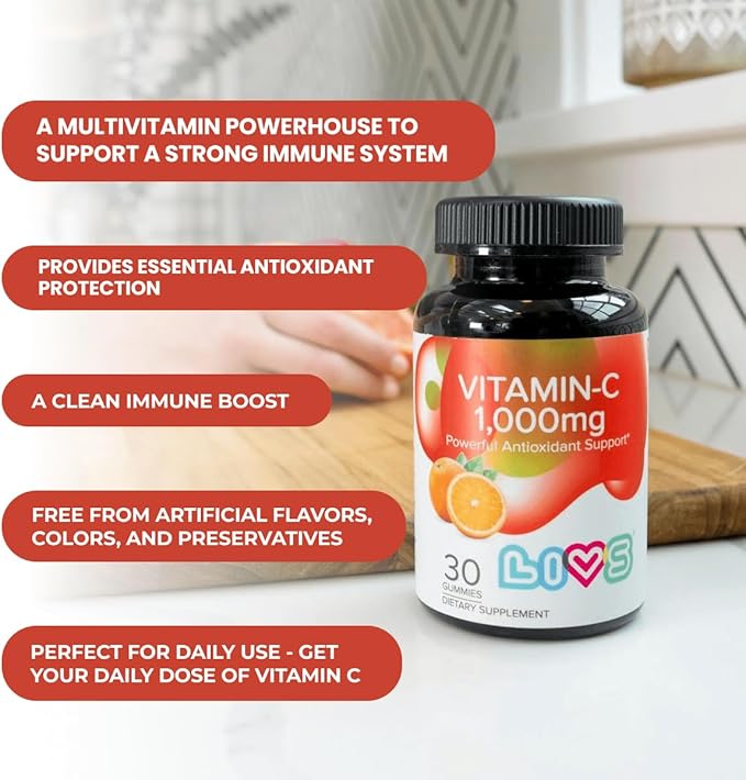 Vitamin C 1000mg Gummies for Kids & Adults | antioxidants & Immune Support Supplement | Hair, Skin and Nails Vitamins for Women & Men | Vegen & Free from GMO & Gluten - 1000mg VIT C/Dose - 30 ct